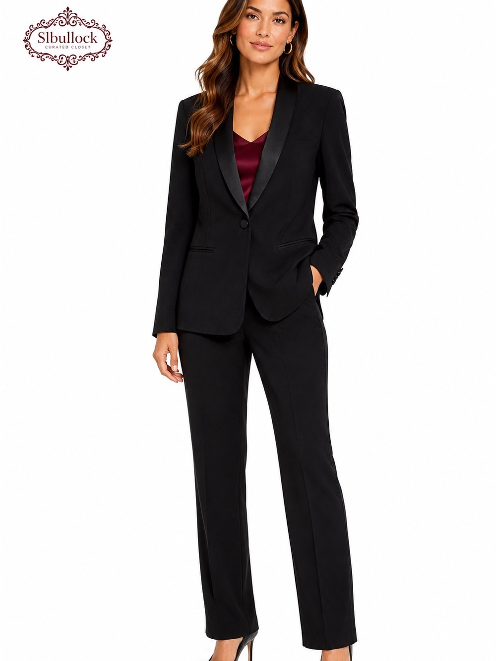 L8 Liz Claiborne Petite Collection 12P Black Wool Tuxedo Blazer Satin Trim NWOT